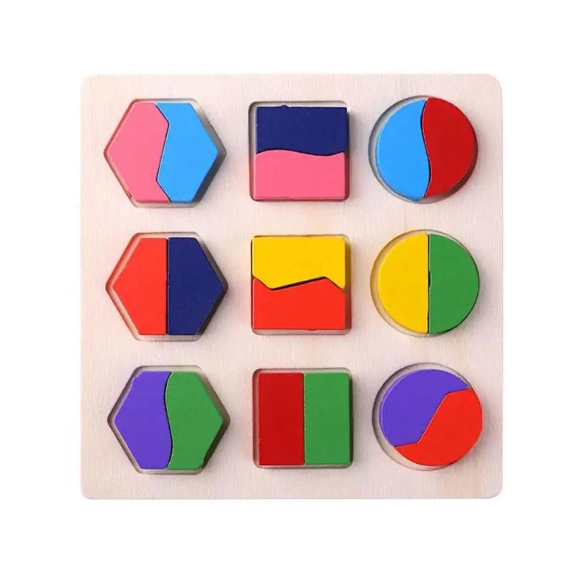 Wooden Geometric Shapes Puzzle – Montessori Sorting & Math Toy - Amiba