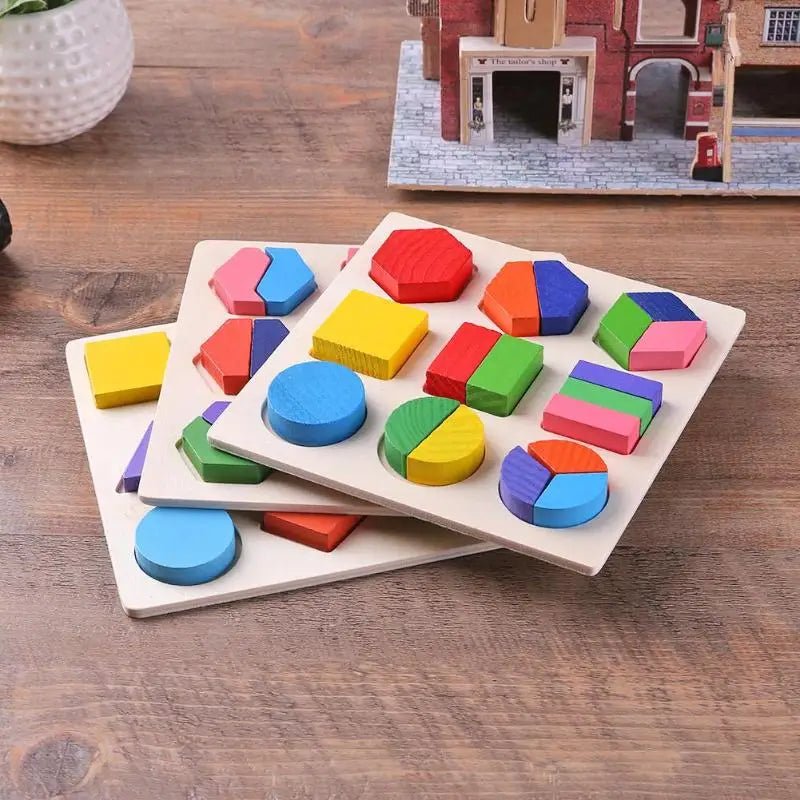 Wooden Geometric Shapes Puzzle – Montessori Sorting & Math Toy - Amiba