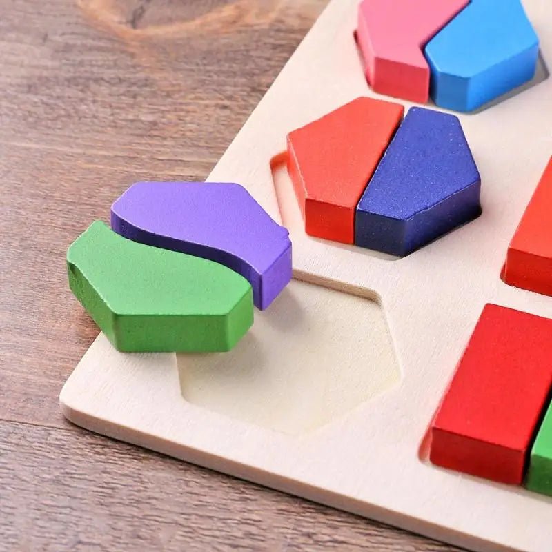 Wooden Geometric Shapes Puzzle – Montessori Sorting & Math Toy - Amiba