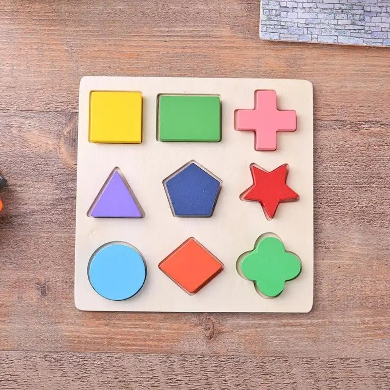 Wooden Geometric Shapes Puzzle – Montessori Sorting & Math Toy - Amiba
