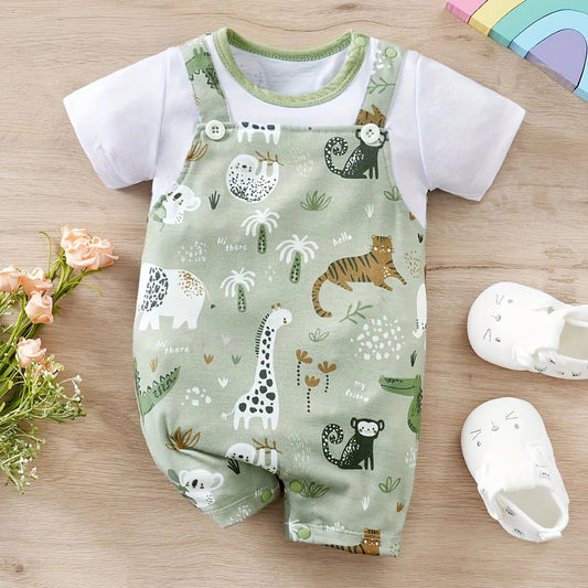 Zoo Animal Baby Romper made from soft breathable cotton keeps infants comfy and stylish during playtime, naps, or outings with adorable prints.